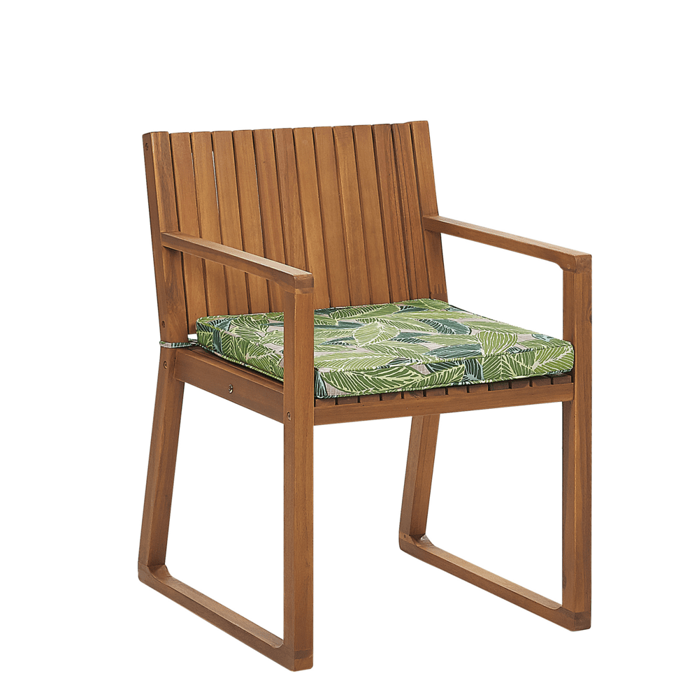 Beliani Záhradná jedálenská stolička z akáciového dreva s podsedákom s listovým vzorom zelená SASSARI